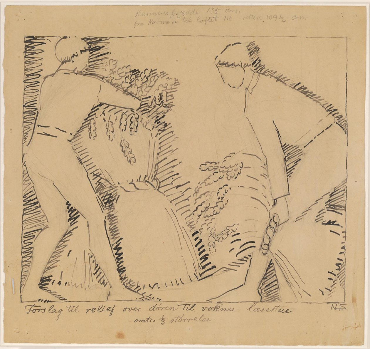 Twee mannen met korenschoven door Niels Larsen Stevns