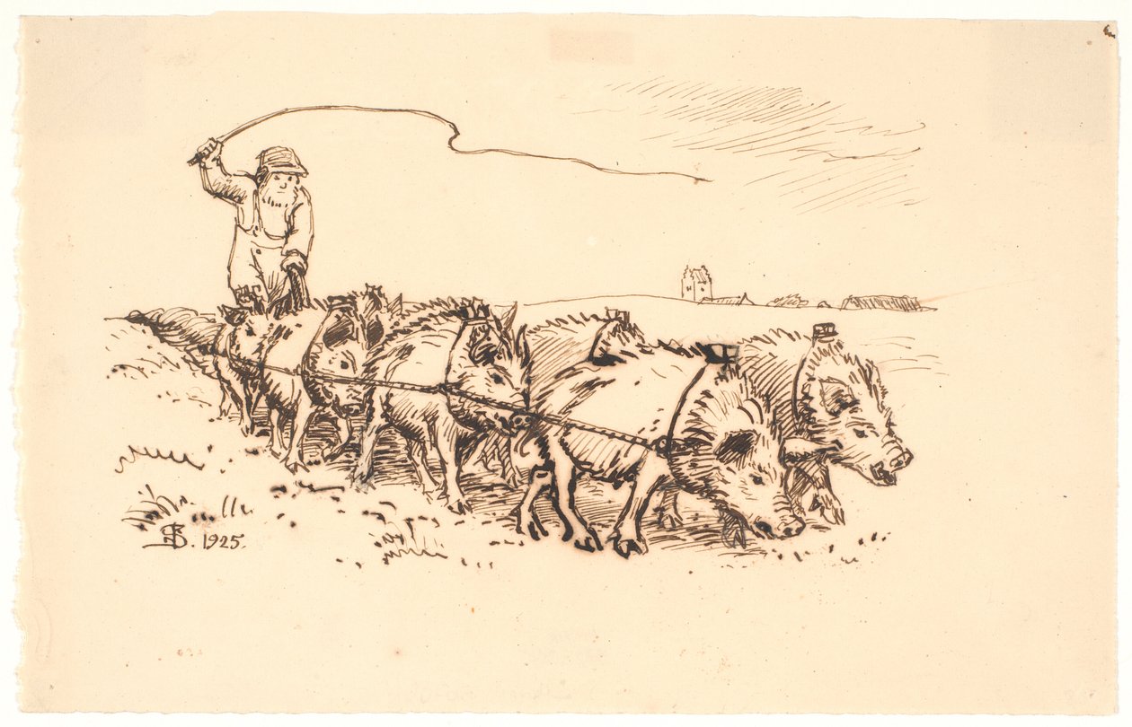 Boer Ploegt Land door Niels Skovgaard