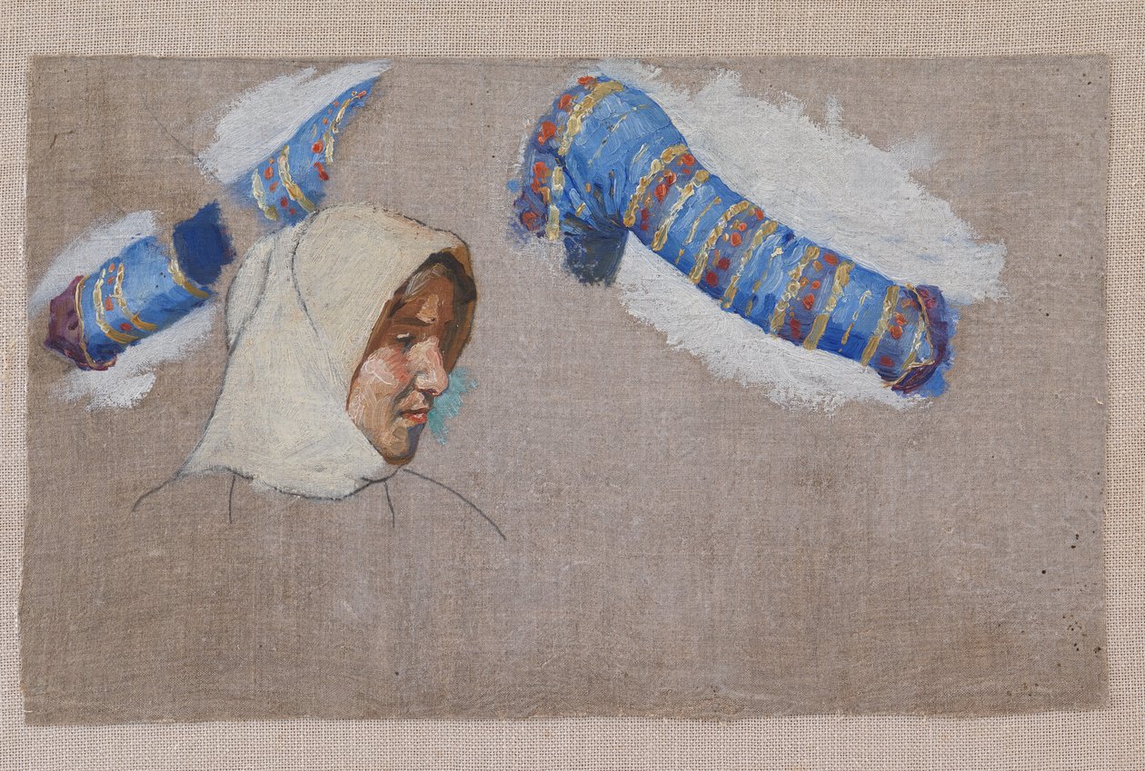 Kledingstudies en studie van een vrouwenhoofd. Megara door Niels Skovgaard
