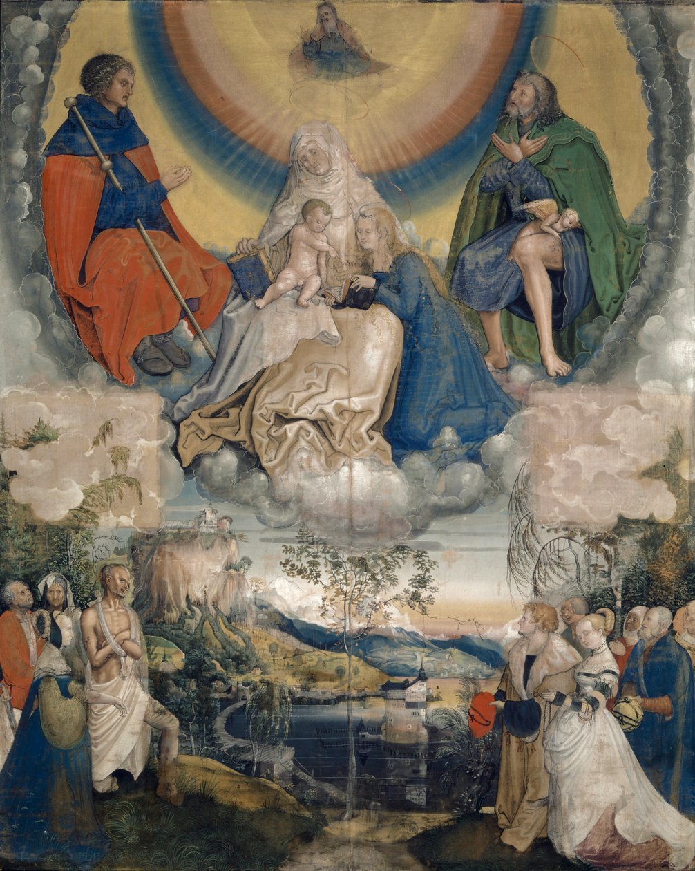 Sint Anna met de Maagd en Kind, Sint Jacobus de Meerdere en Sint Rochus als voorspraak voor de mensheid geteisterd door de pest, 1514-15 door Niklaus Manuel