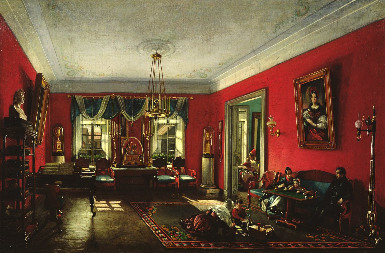 De familie Nashchokin in de salon door Nikolai Ivanov Podklutchnikov