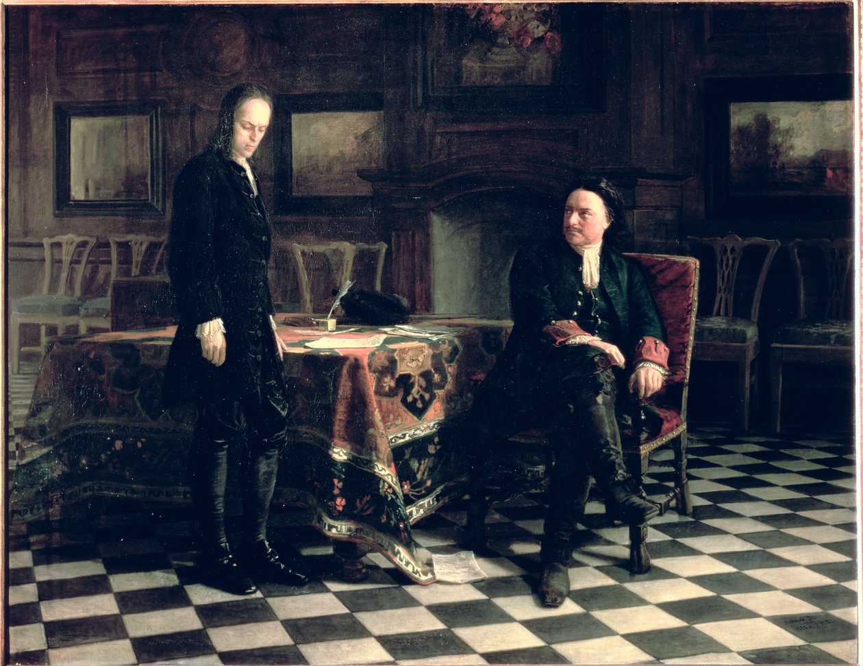 Peter de Grote ondervraagt tsarevitsj Alexei Petrovich in Peterhof door Nikolai Nikolaevich Ge