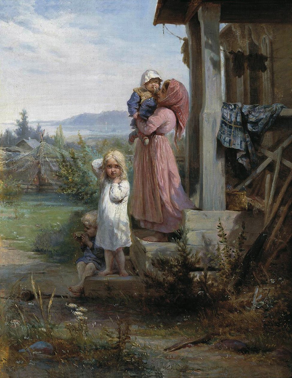 Ochtend in een dorp, 1880s door Nikolai Andreyevich Koshelev