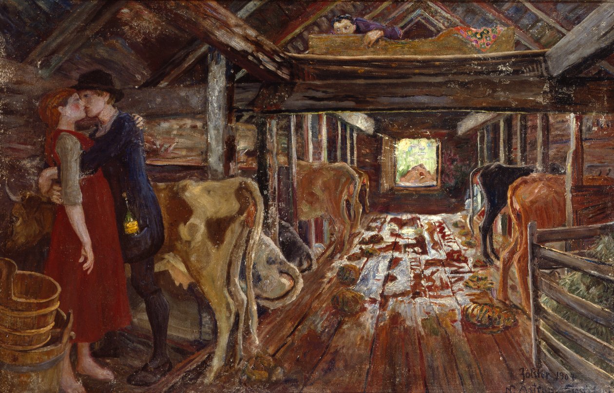 Huwelijksaanzoek in de schuur door Nikolai Astrup