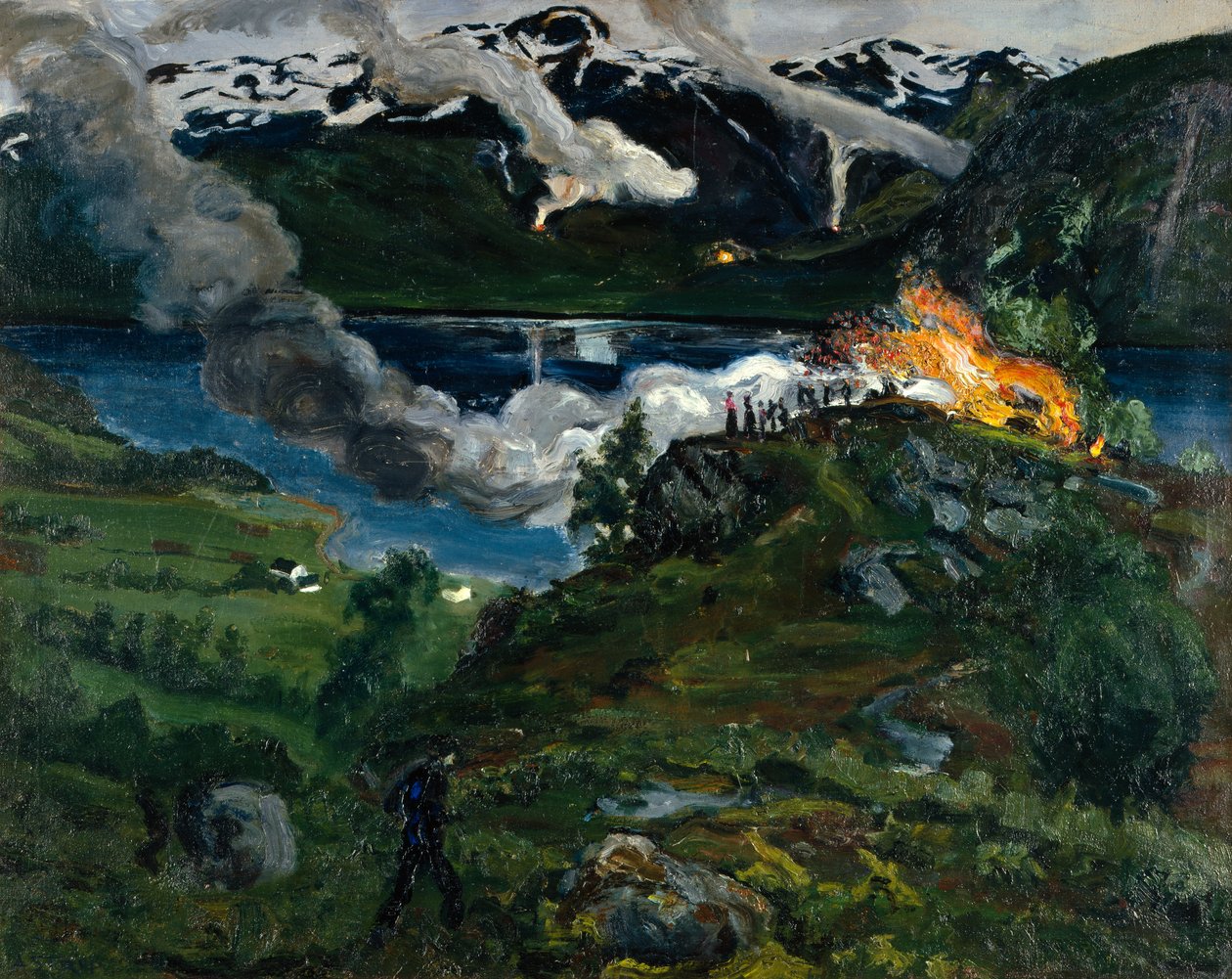 Midzomervuur bij het Jølster water door Nikolai Astrup
