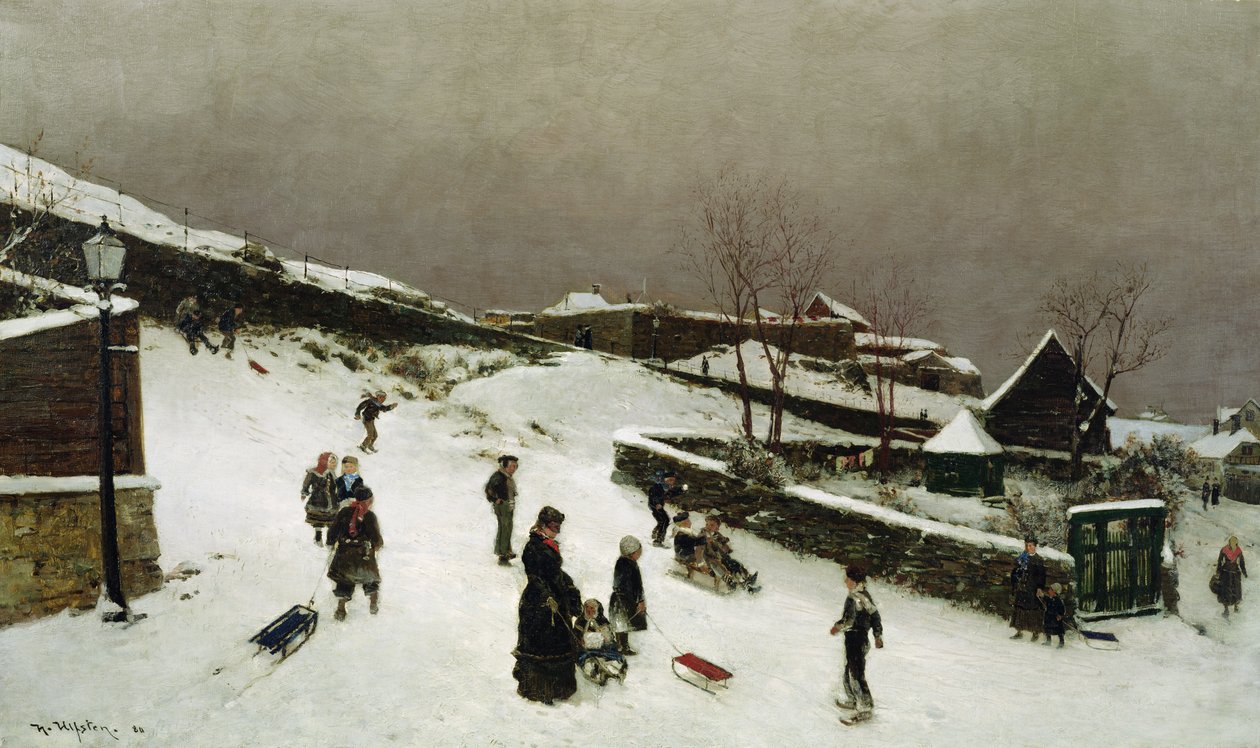Winterscène in Nordnes, Bergen door Nikolai Martin Ulfsten