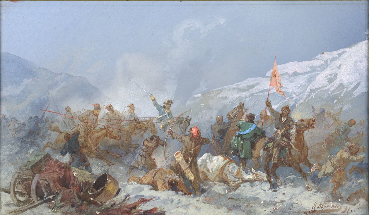 Gevecht met de Troepen van Pugachev door Nikolai Nikolayevich Karasin