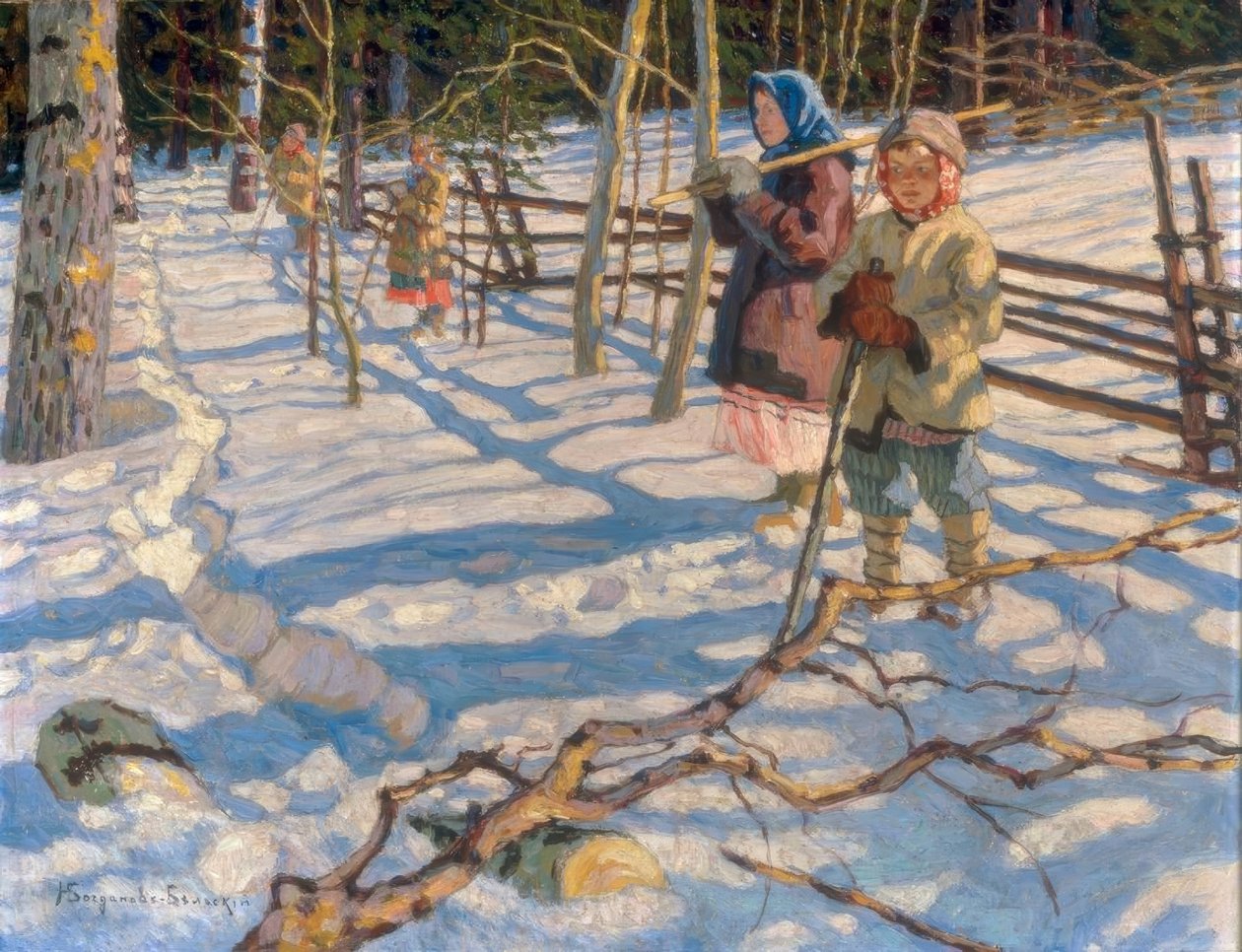 Kinderen in de sneeuw door Nikolai P. Bogdanow Bjelski