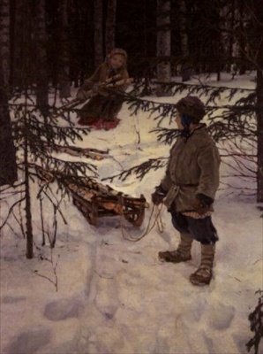 Hout Verzamelen, Rusland door Nikolai Petrovich Bogdanov Belsky