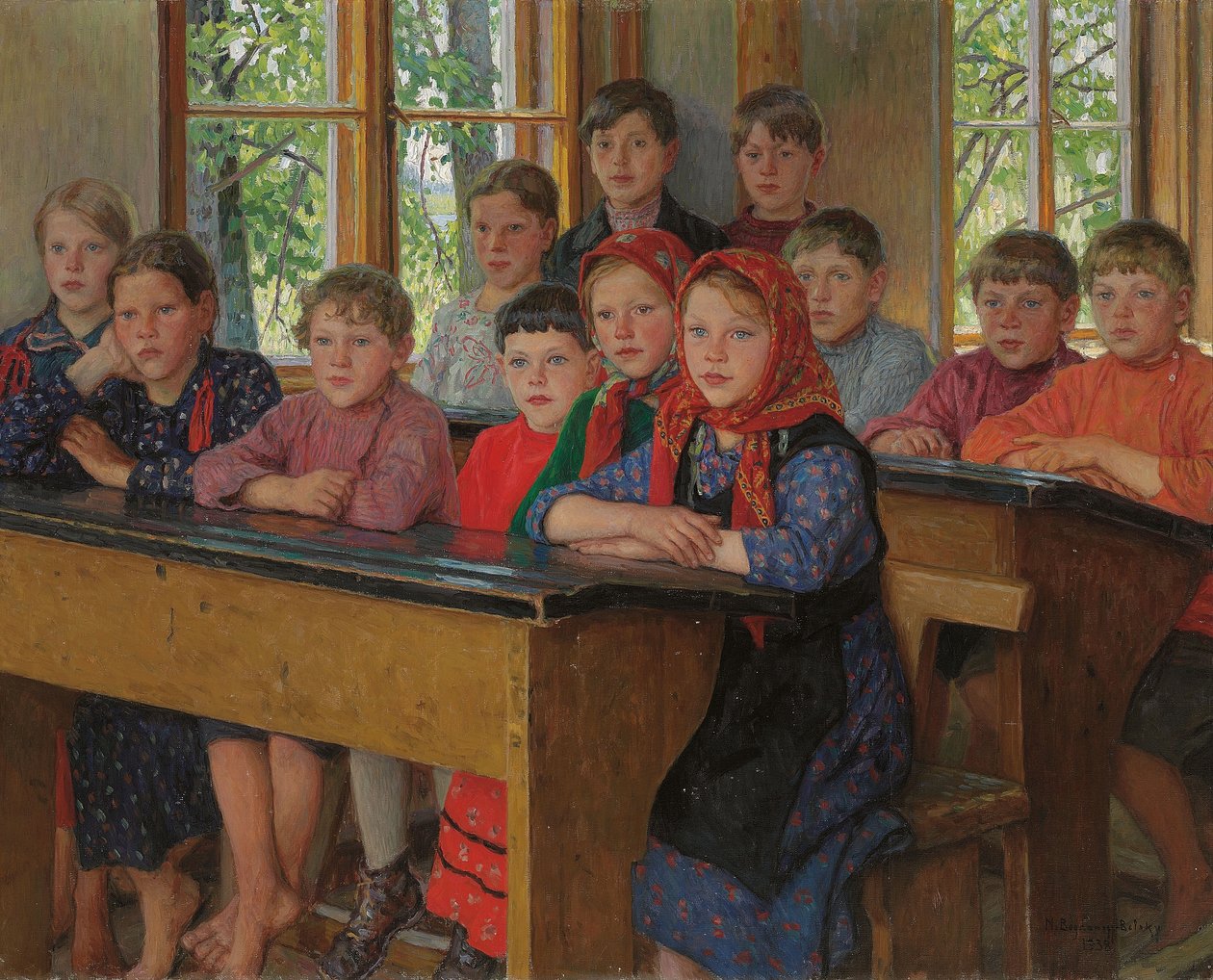 Het klaslokaal door Nikolai Petrovich Bogdanov Belsky