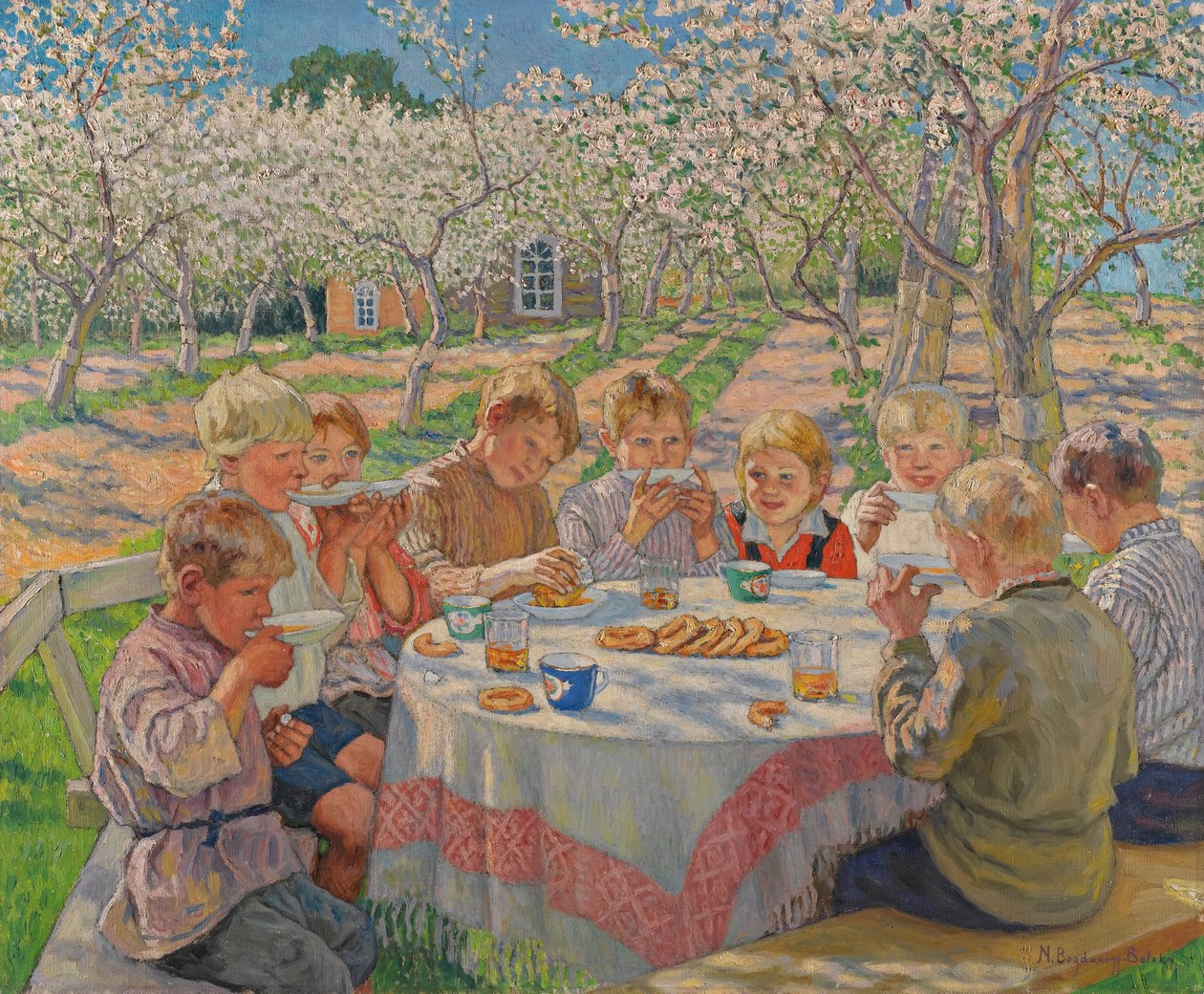 Thee in de Appelboomgaard door Nikolai Petrovich Bogdanov Belsky