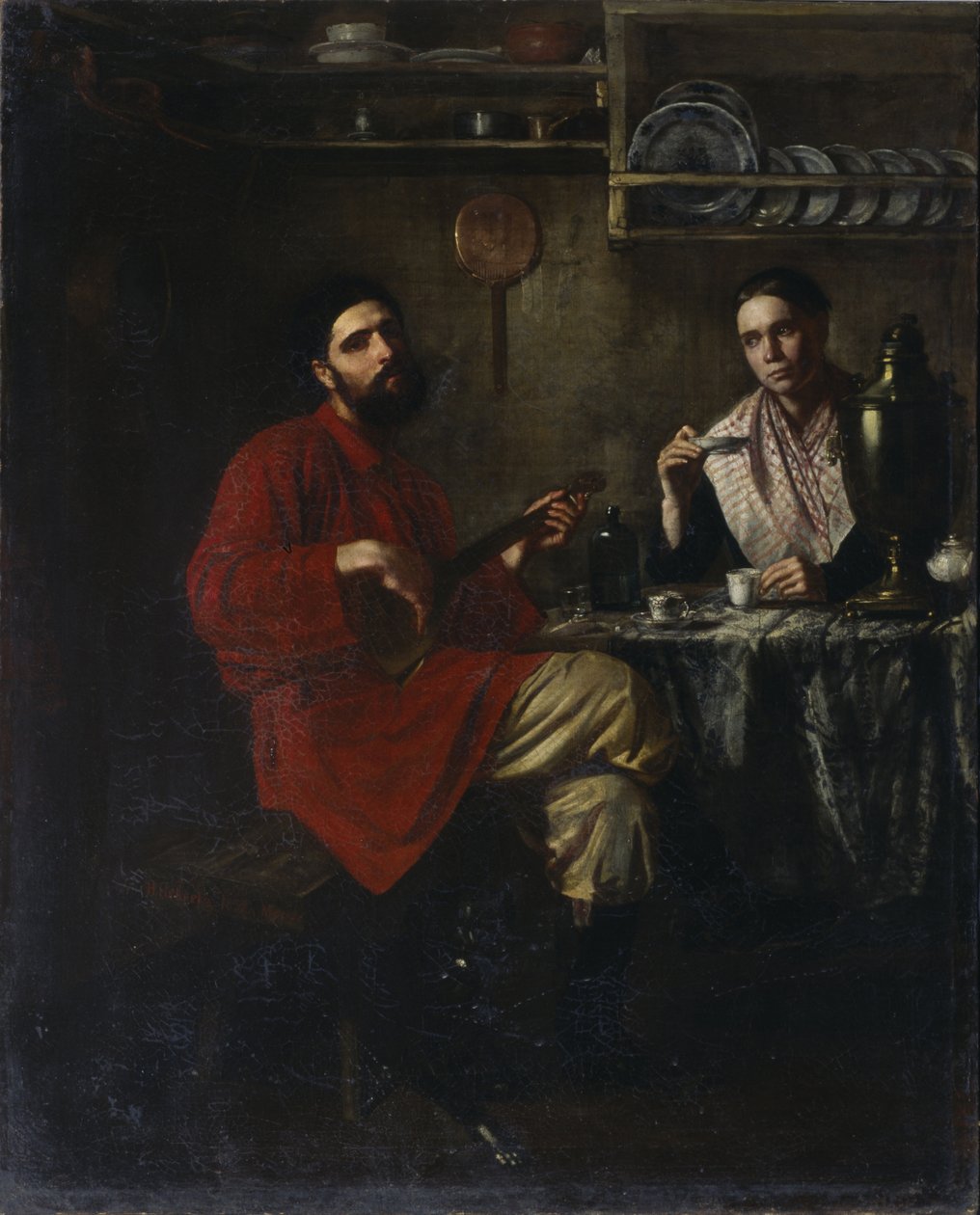 Huiselijke scène van het boerenleven, 1855 door Nikolai Vasilyevich Nevrev