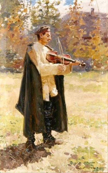 Soldaat Violist, 1897 door Nikolaj Alekseevich Kasatkin