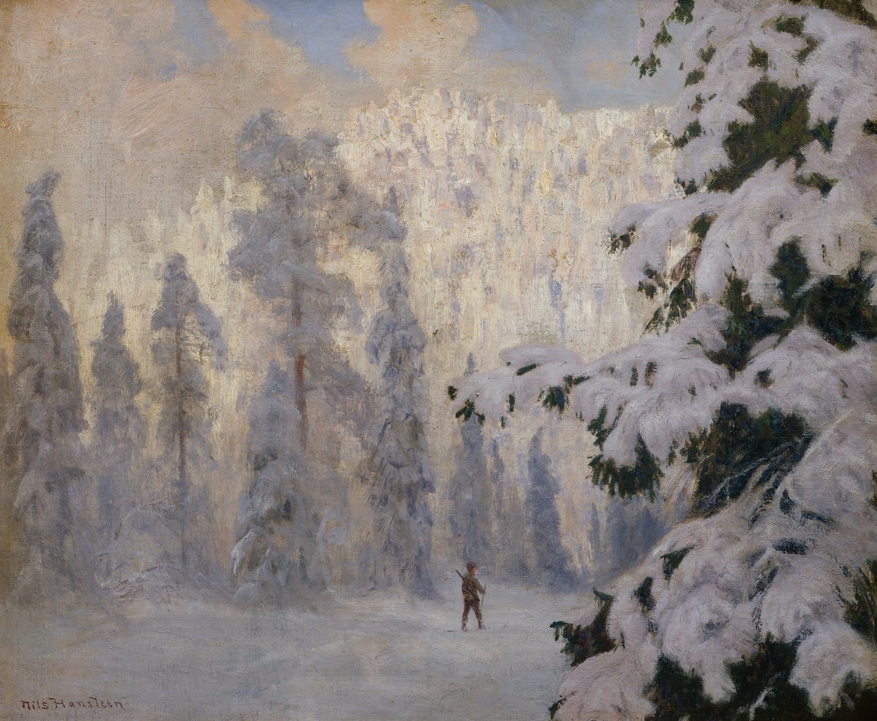 Jager skiën in winterlandschap door Nils Hansteen
