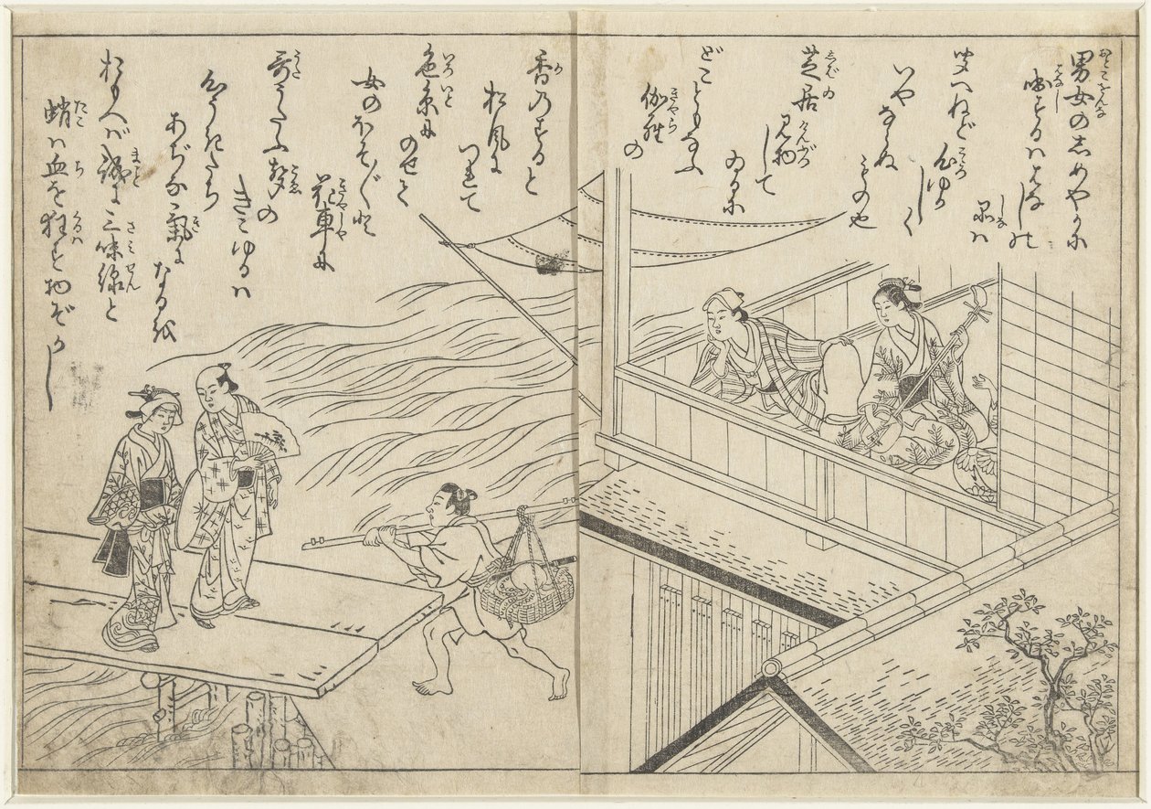 Theehuis langs een rivier door Nishikawa Sukenobu (attributed to)
