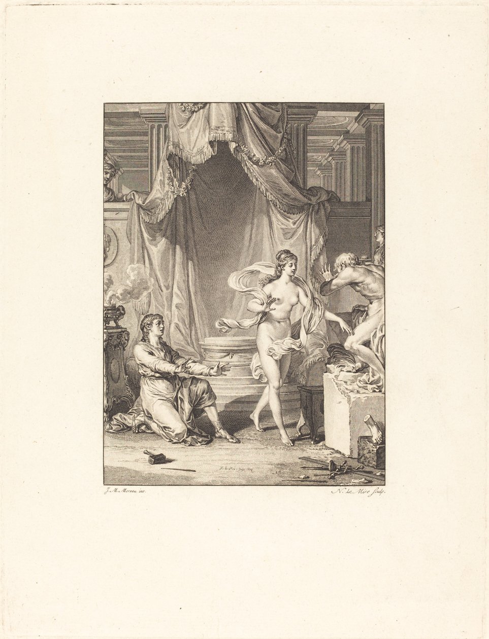 Pygmalion door Noël Le Mire after Jean Michel Moreau