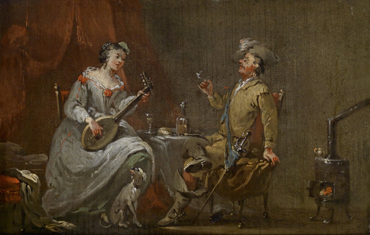 Kavalier en luitspelende dame door Norbert Joseph Carl Grund
