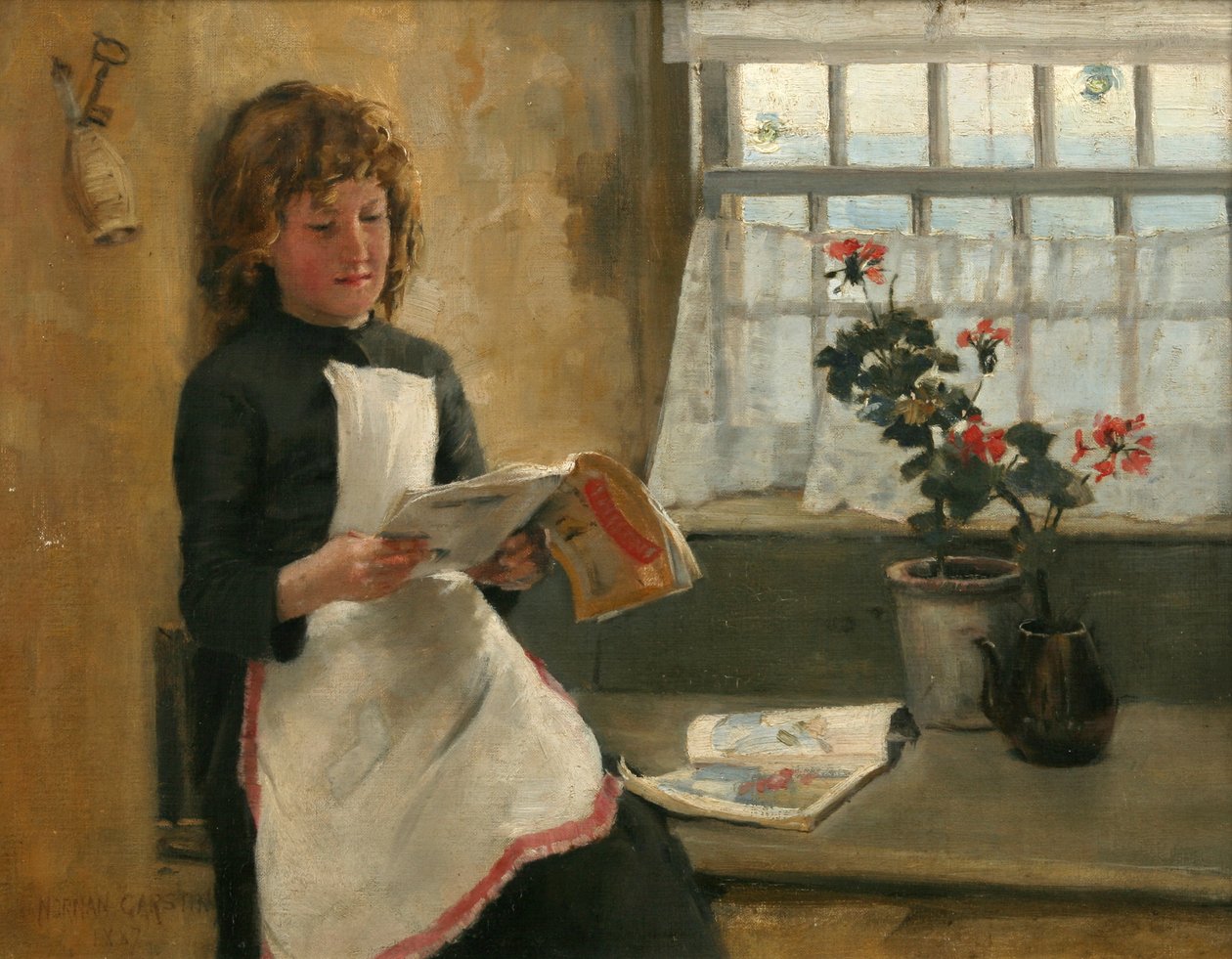 Meisje in een Cottage Raam door Norman Garstin