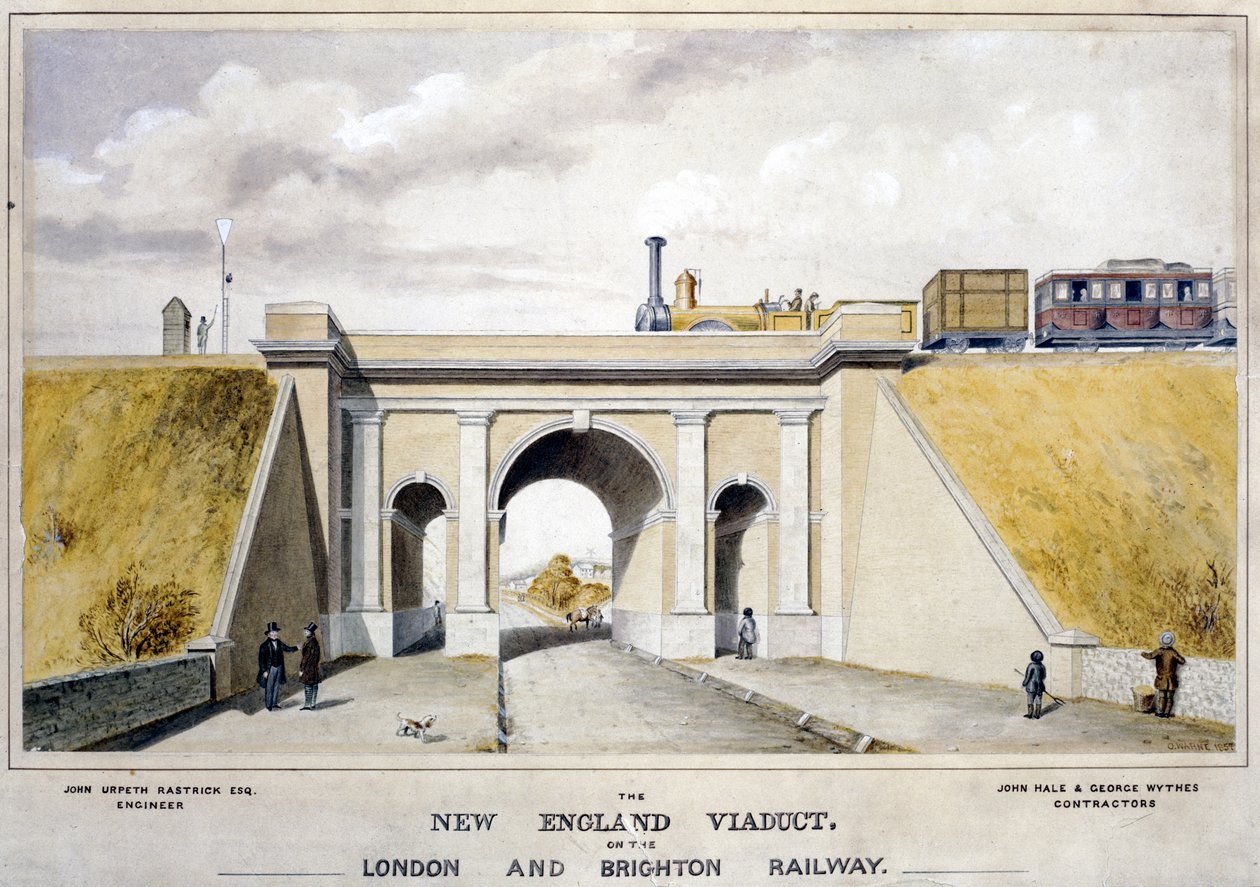 Het New England Viaduct op de London & Brighton Railway, 1857 door O. Warne