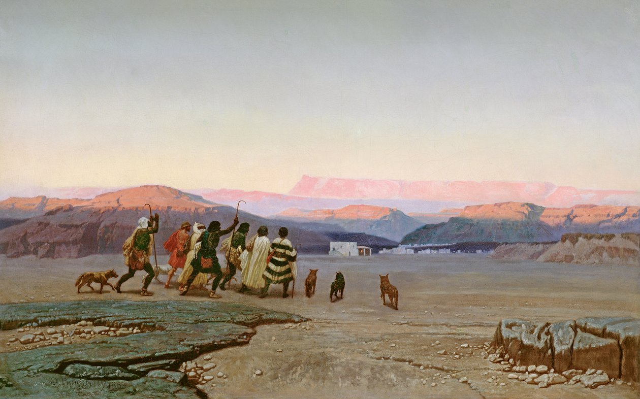 De herders, geleid door de ster, arriveren in Bethlehem, 1863 door Octave Penguilly l