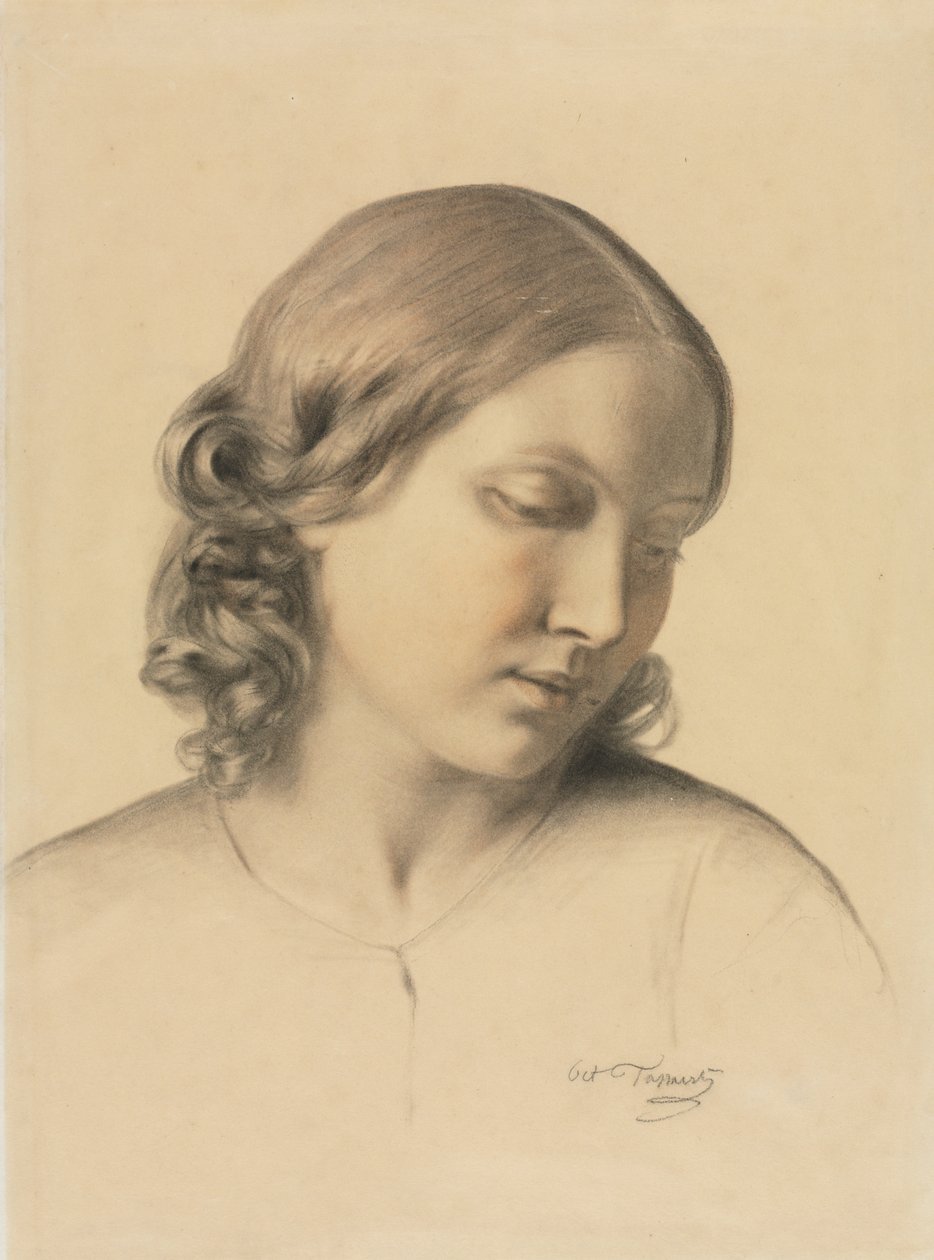 Portret van een jonge vrouw door Octave Tassaert