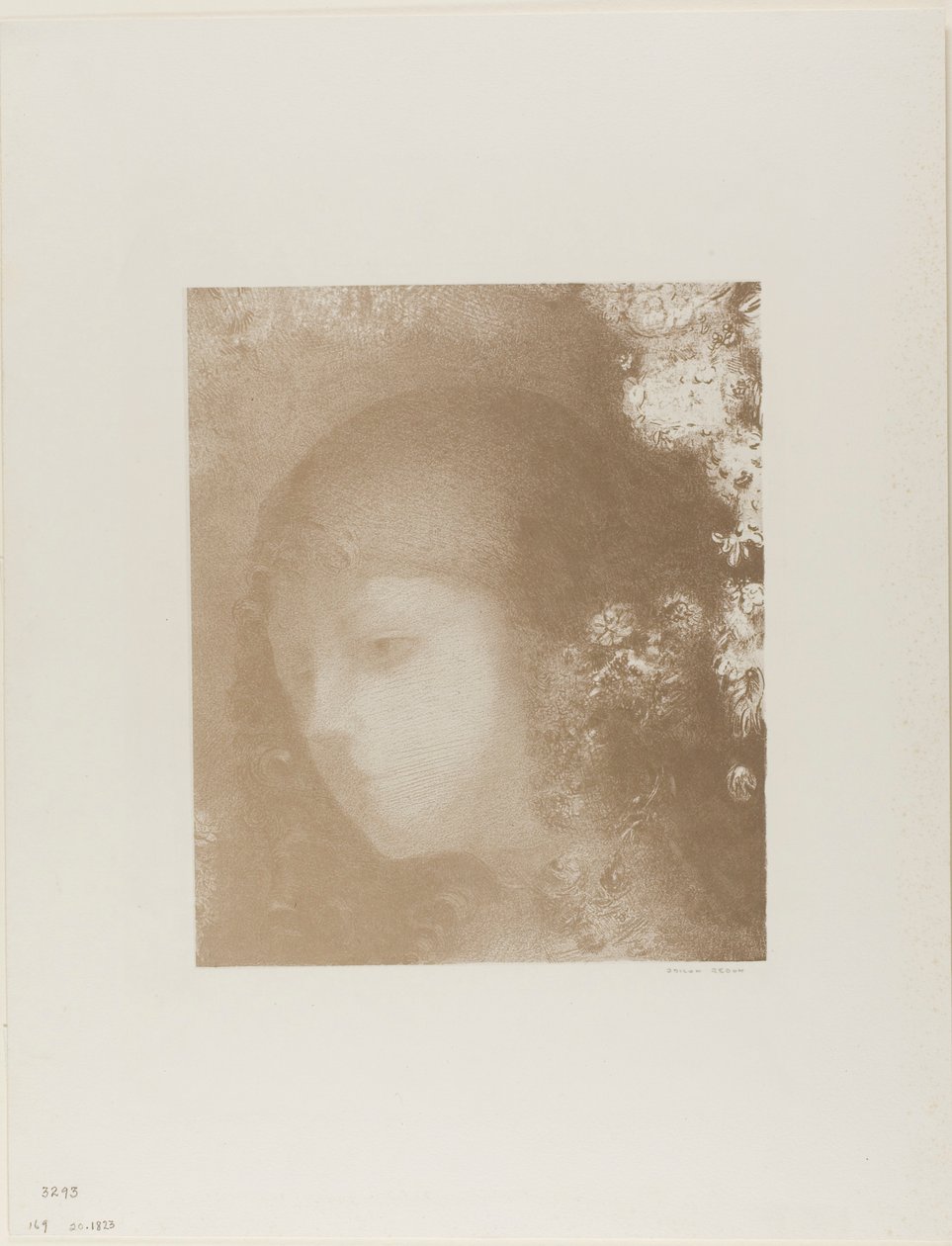 Kinderhoofdje met bloemen door Odilon Redon