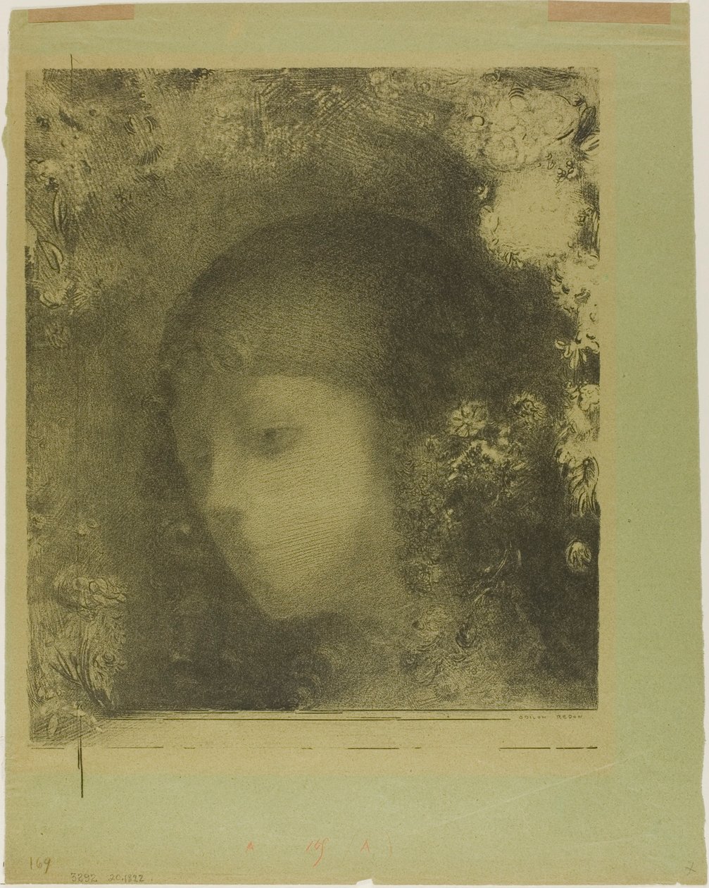 Kinderhoofdje met bloemen door Odilon Redon
