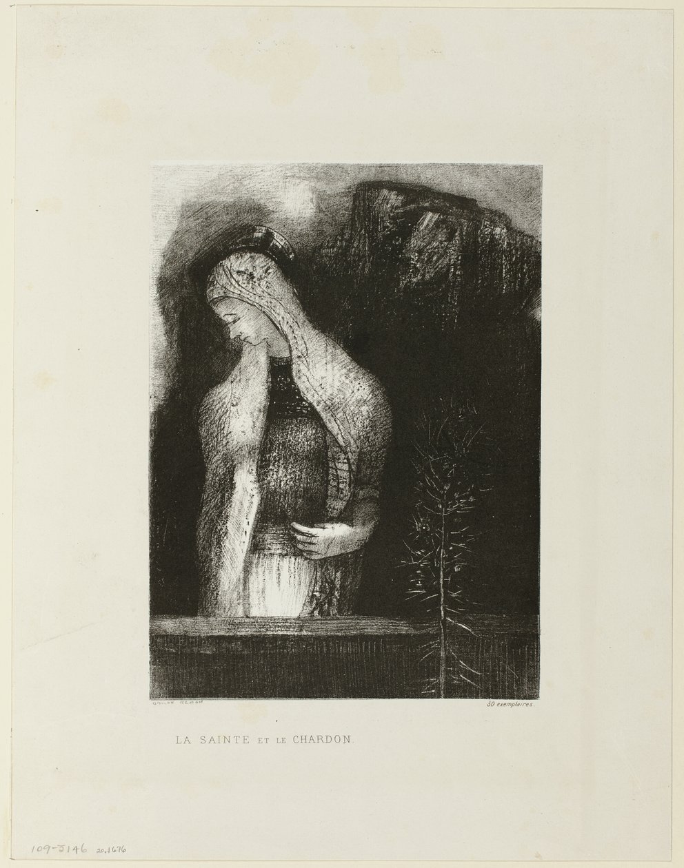 Vrouwelijke heilige en distel door Odilon Redon