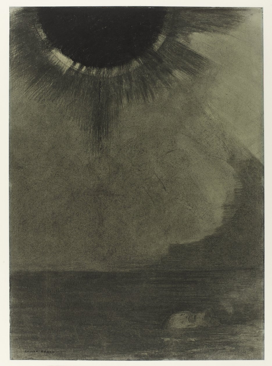 De drenkeling in een water, bij maanlicht door Odilon Redon
