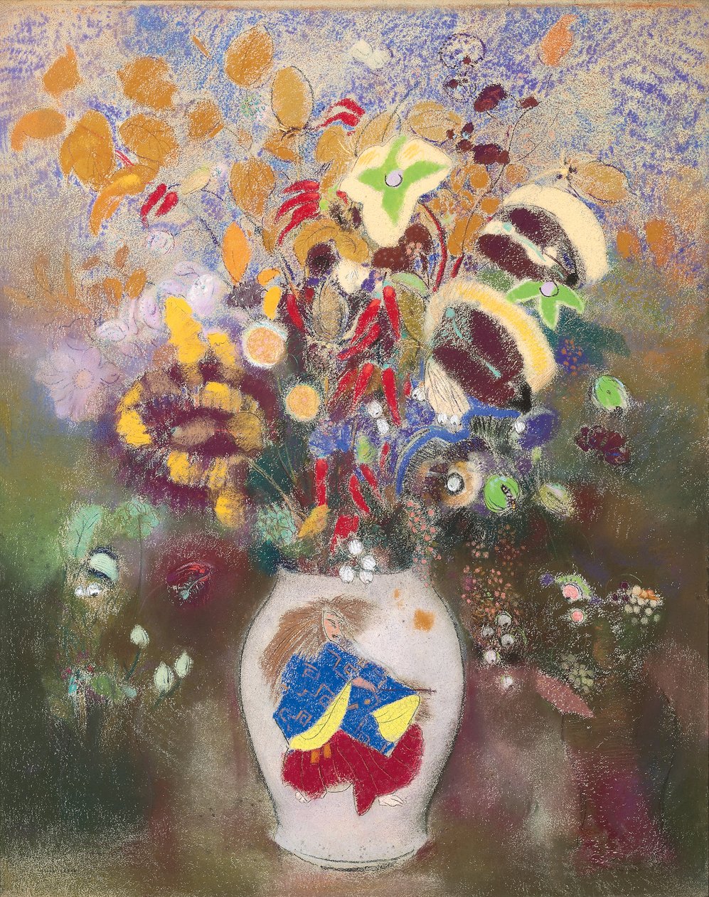 Vaas met Japanse krijger, 1905-1908 door Odilon Redon