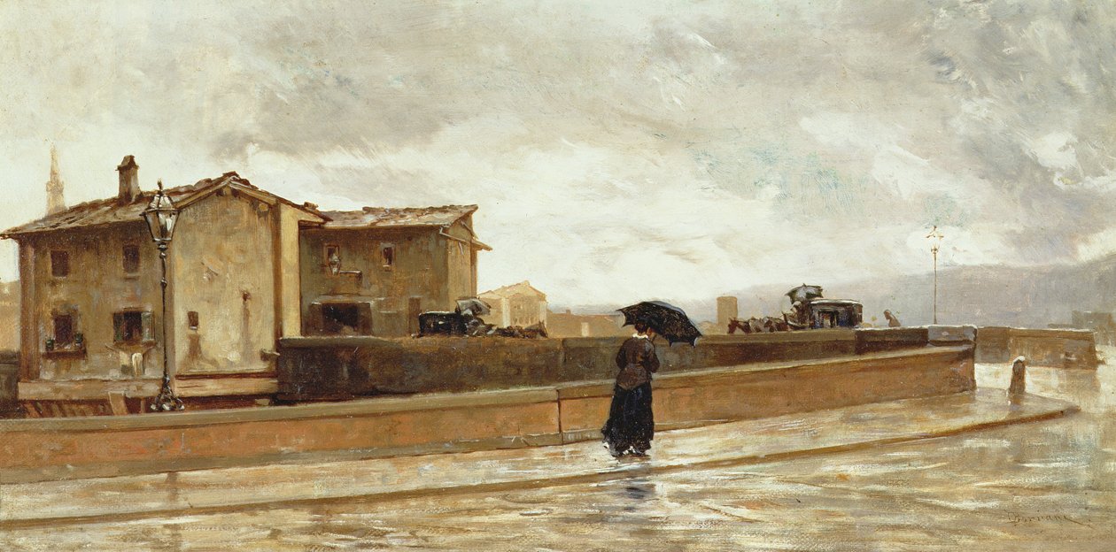 Vrouw Wandelend op een Brug, 1881 door Odoardo Borrani