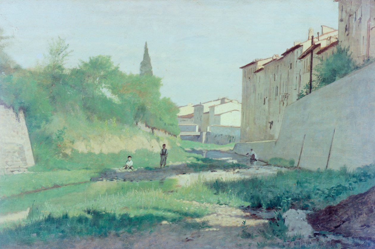 Bij de Mugnone Rivier door Odoardo Borrani