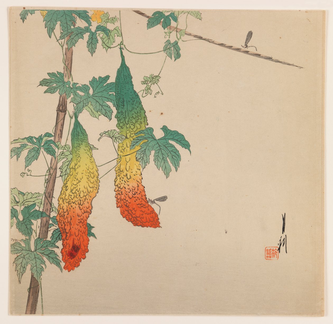 Kalebassen en wesp, c.1890-1910 door Ogata Gekko