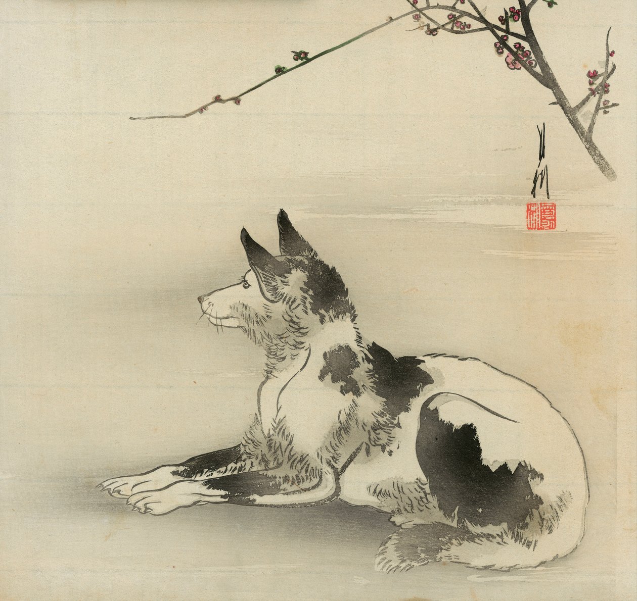 Zwart-witte hond door Ogata Gekko
