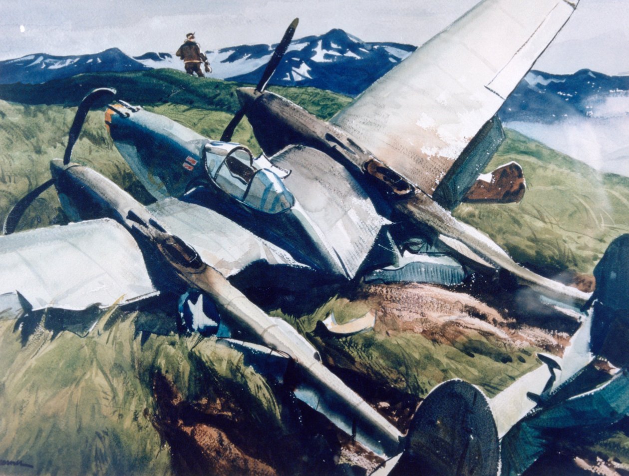 Crash Landing, Aleoeten, 1943 door Ogden Minton Pleissner