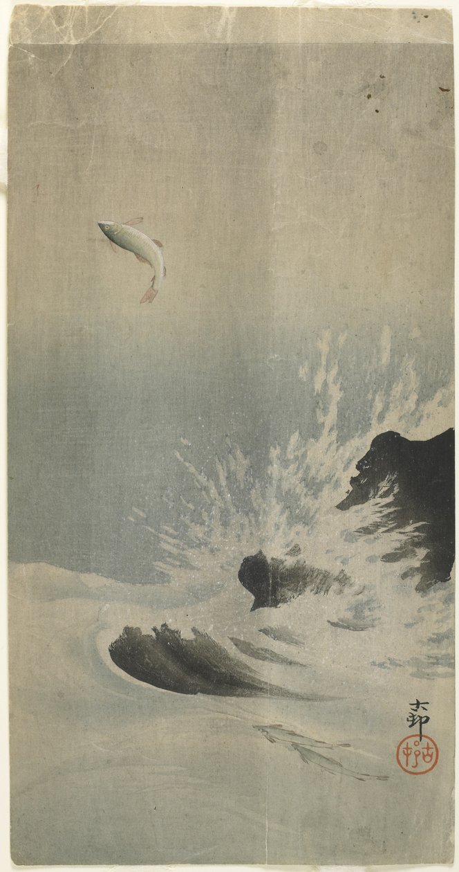 (Springende vis), voor 1912 door Ohara Koson