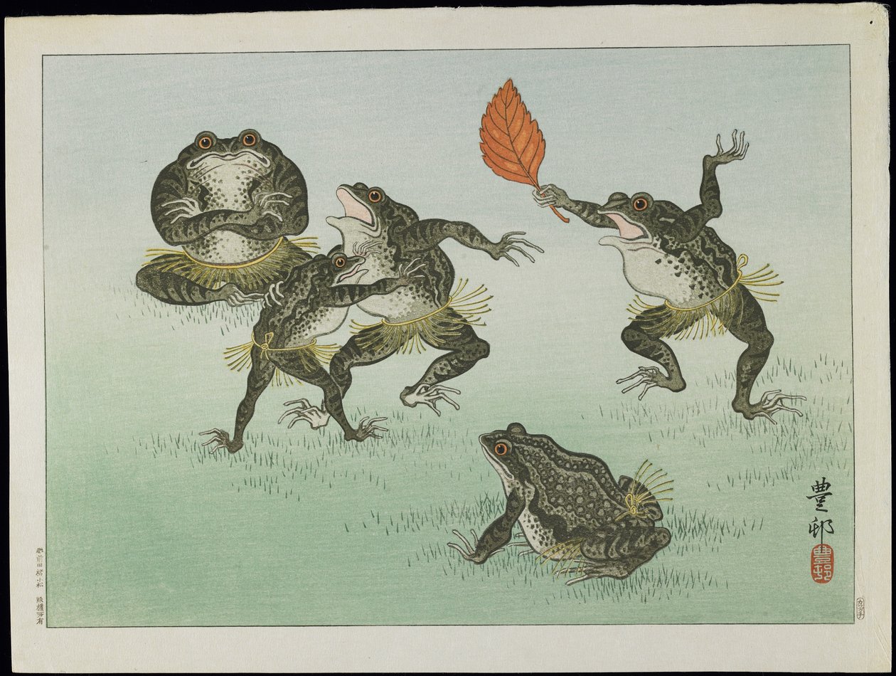 Kikkers worstelen, 1930s door Ohara Koson