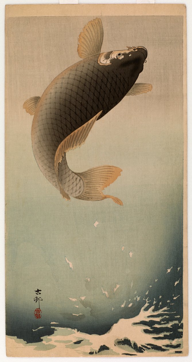 Springende karper door Ohara Koson