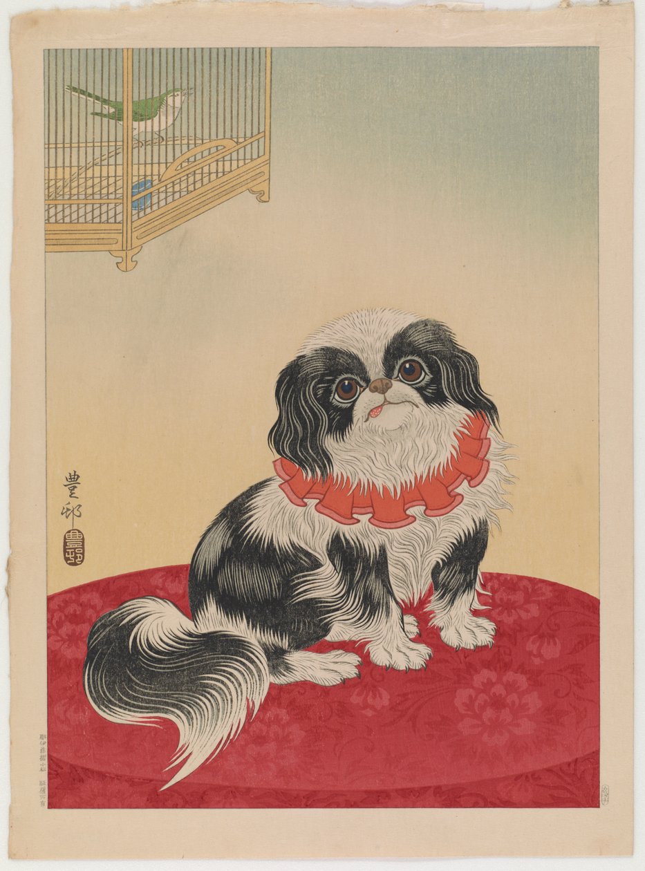 Pekingees hond, c.1930 door Ohara Koson