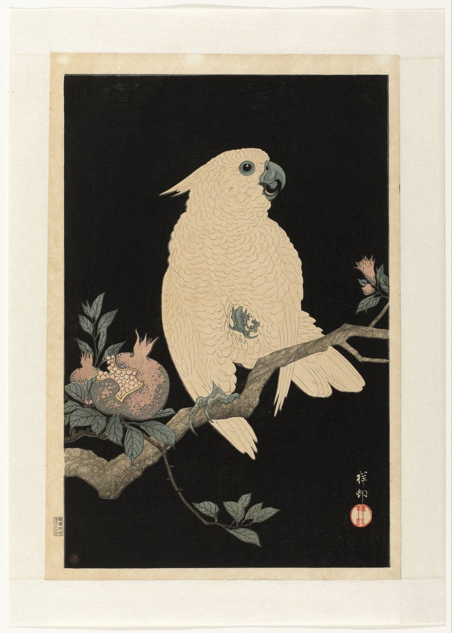 Kaketoe met granaatappel door Ohara Koson