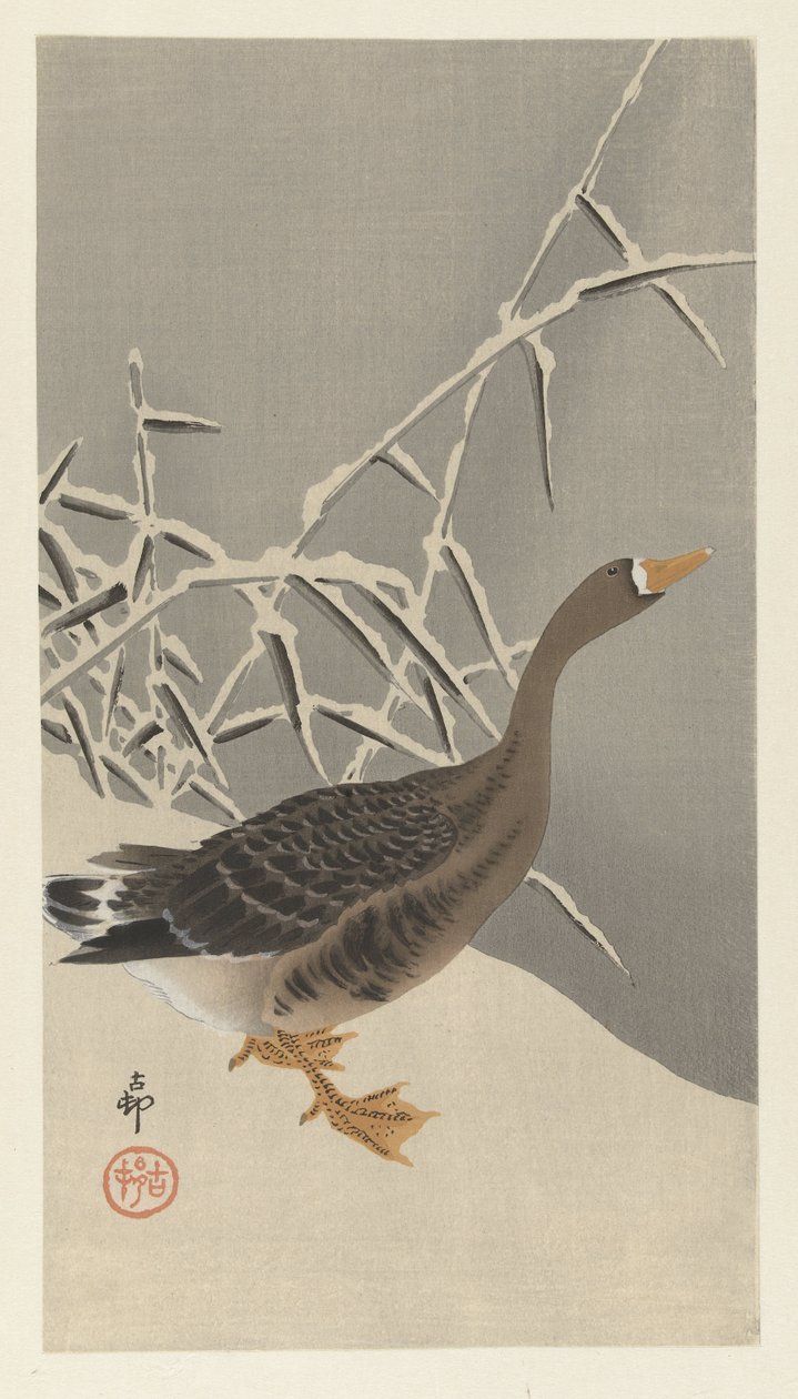 Kolgans in de sneeuw door Ohara Koson