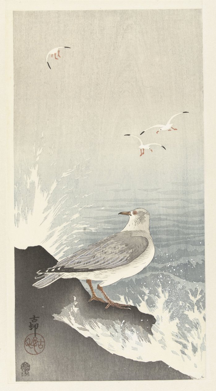 Meeuw op rots door Ohara Koson