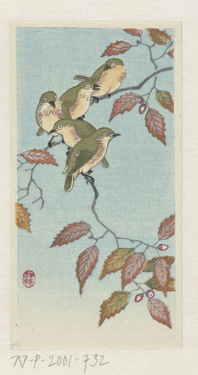 Kleine vogels op een tak door Ohara Koson