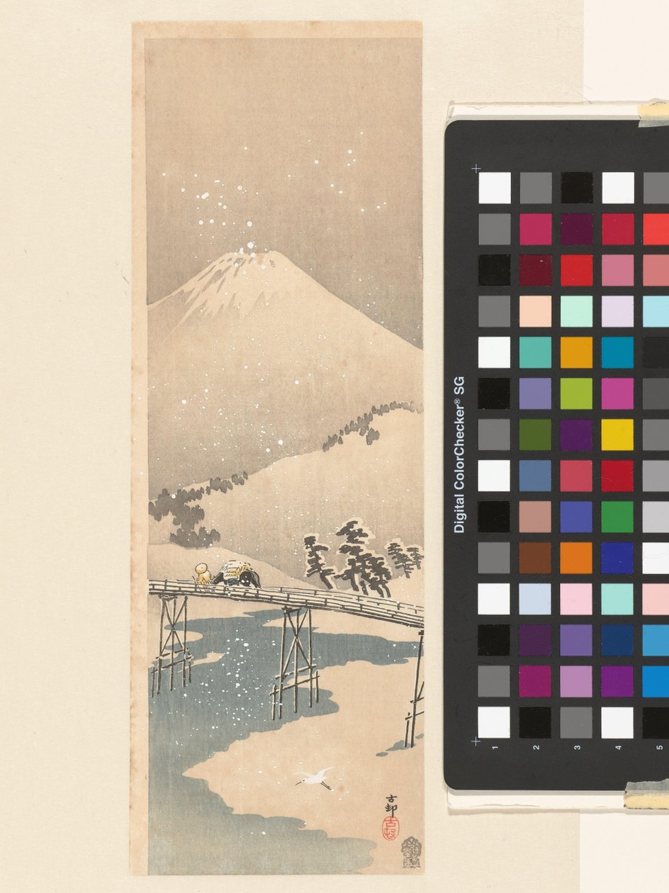 Sneeuwlandschap met de berg Fuji door Ohara Koson