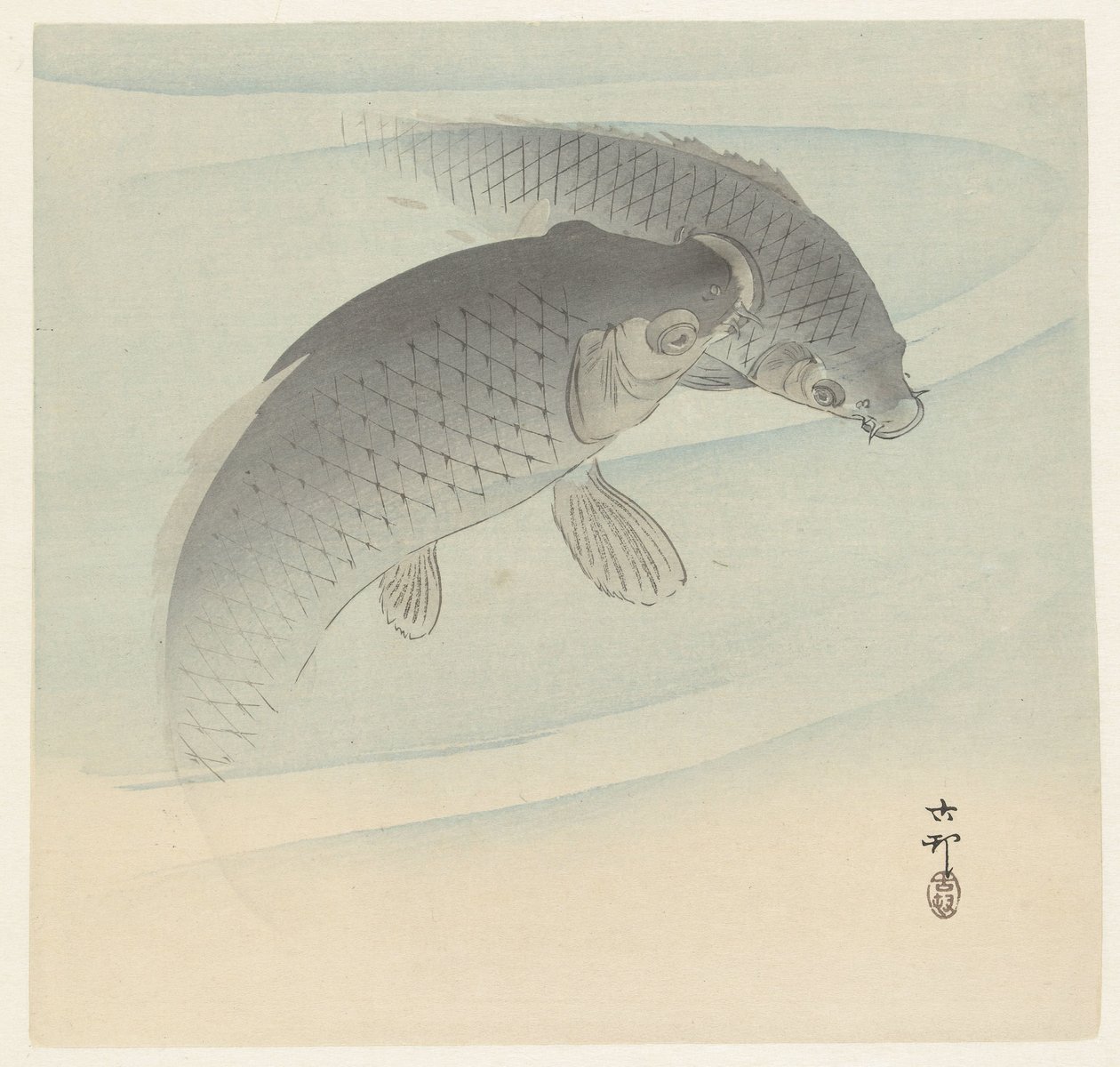 Twee karpers door Ohara Koson