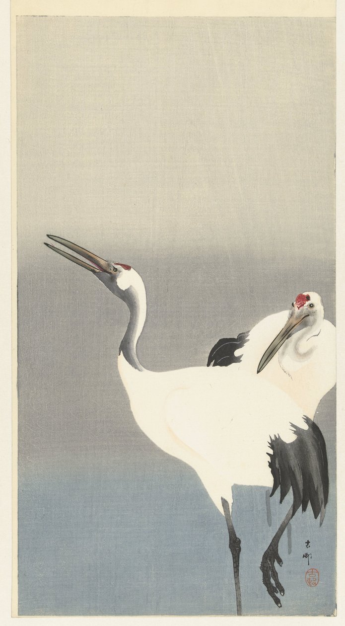 Twee kraanvogels door Ohara Koson