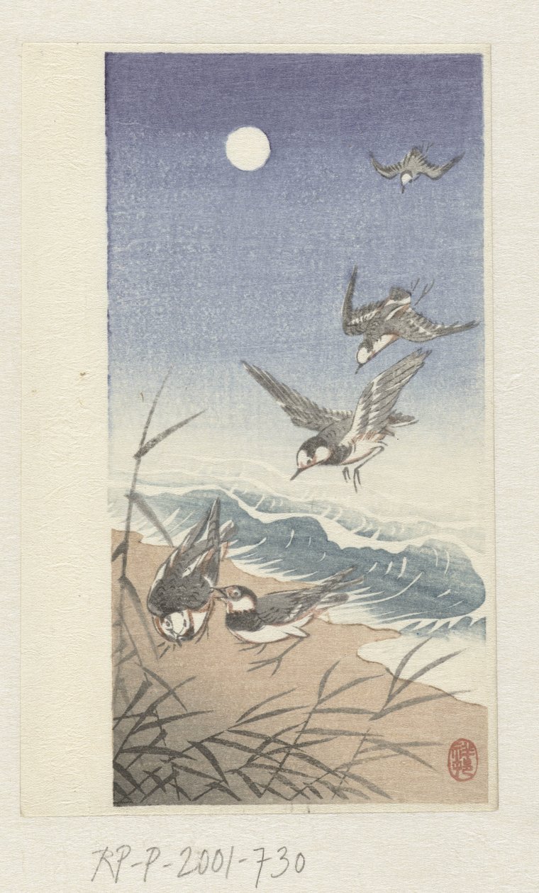 Vogels bij volle maan door Ohara Koson