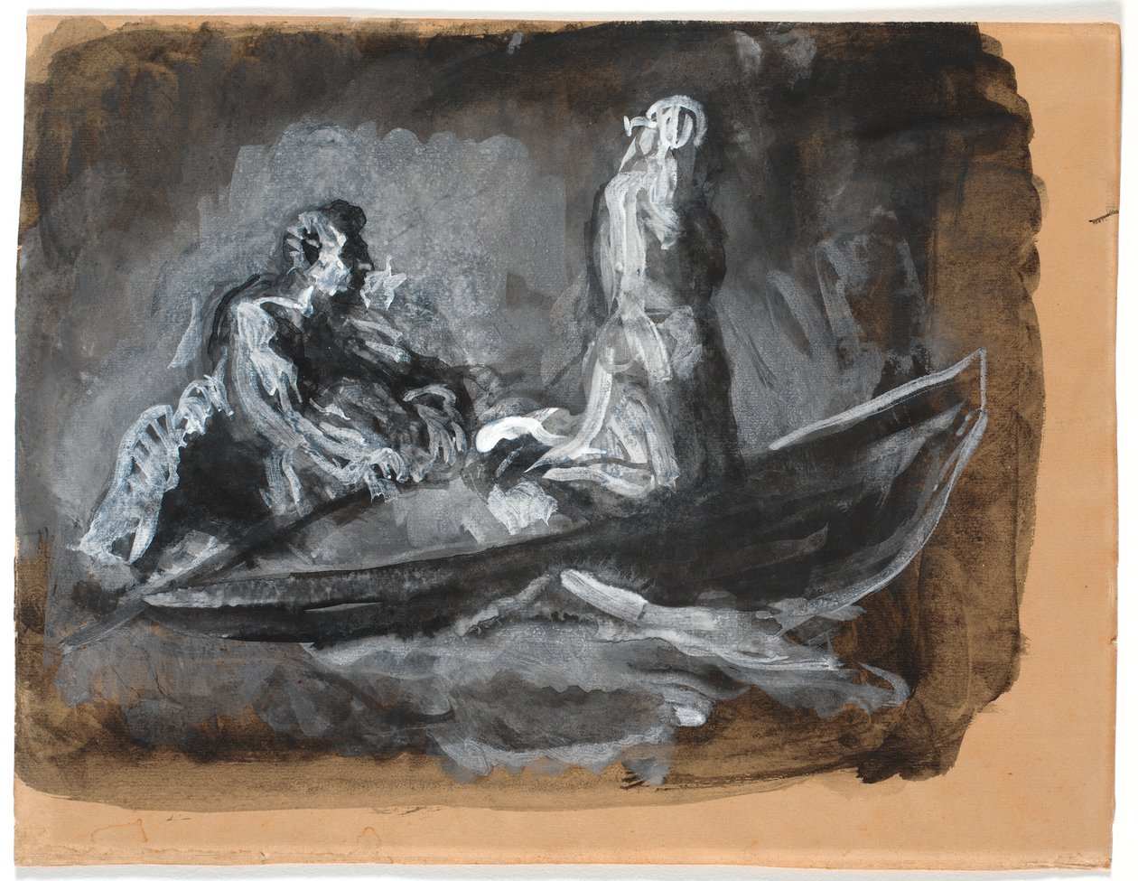 Charons boot. Psyche wordt over de Styx gevoerd door Oluf Hartmann