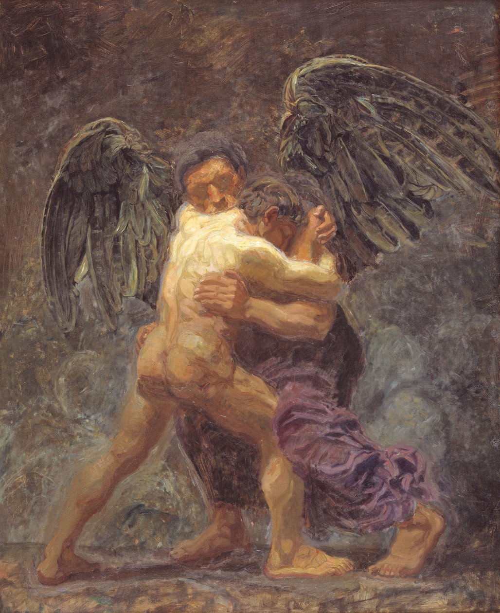 Jacob worstelt met de engel door Oluf Hartmann