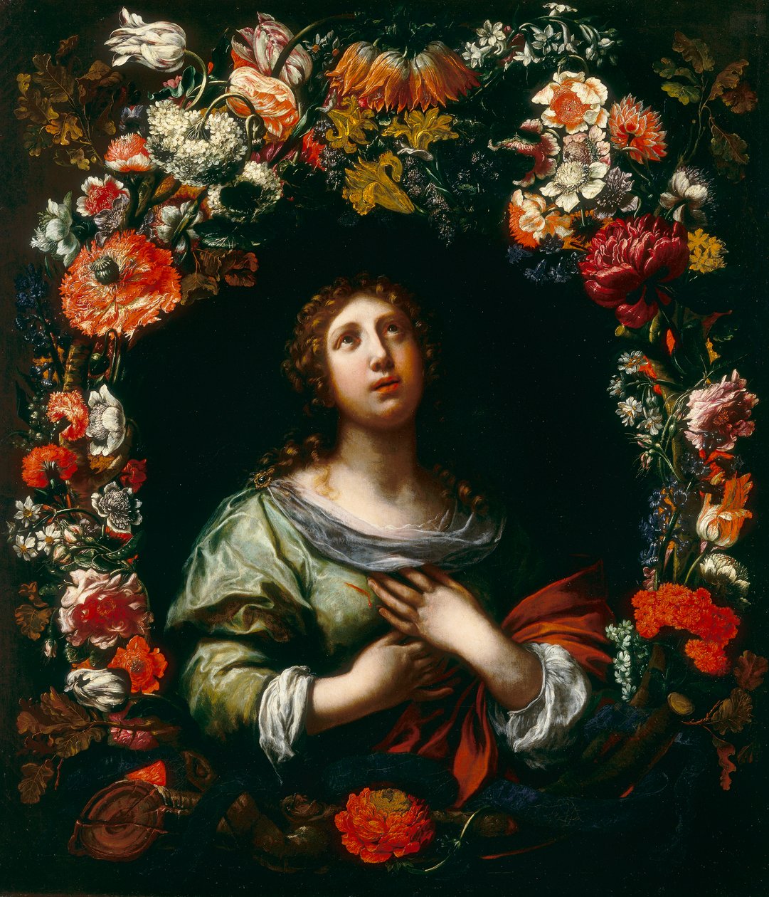 Sint-Agatha tevoorschijn komend uit een bloemenkrans door Onorio and Scacciati Marinari